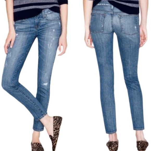 J. Crew Denim - J. CREW Distressed Mid-Rise Stretch Skinny Jeans Blue 26